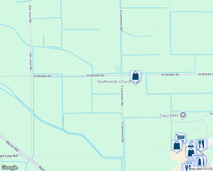 map of restaurants, bars, coffee shops, grocery stores, and more near 21309 South Lammers Road in Tracy