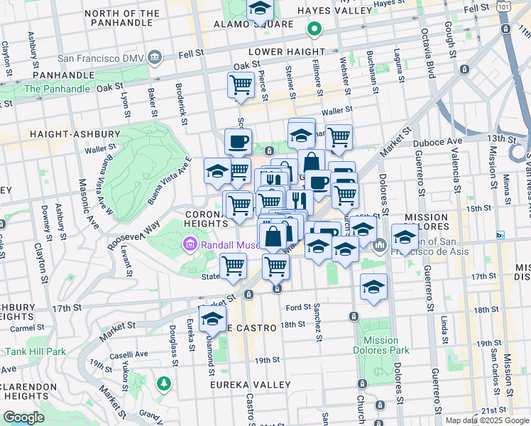 map of restaurants, bars, coffee shops, grocery stores, and more near 951 14th Street in San Francisco