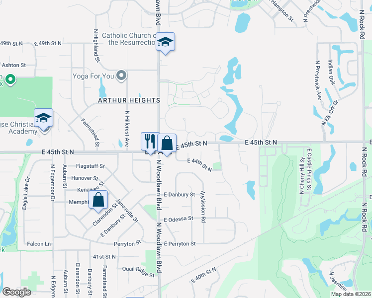 map of restaurants, bars, coffee shops, grocery stores, and more near 6348 East 47th St N in Bel Aire