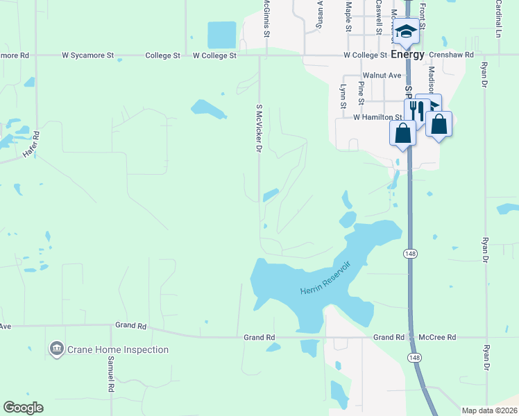 map of restaurants, bars, coffee shops, grocery stores, and more near 109 South McVicker Drive in Carterville