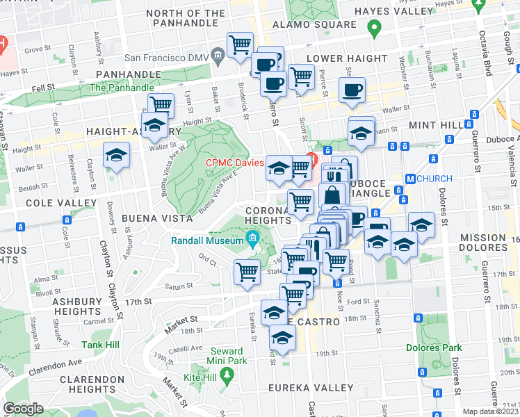 map of restaurants, bars, coffee shops, grocery stores, and more near 1073 14th Street in San Francisco