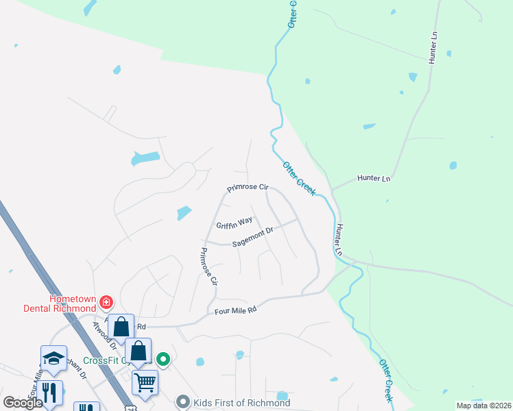 map of restaurants, bars, coffee shops, grocery stores, and more near 151 Primrose Circle in Richmond
