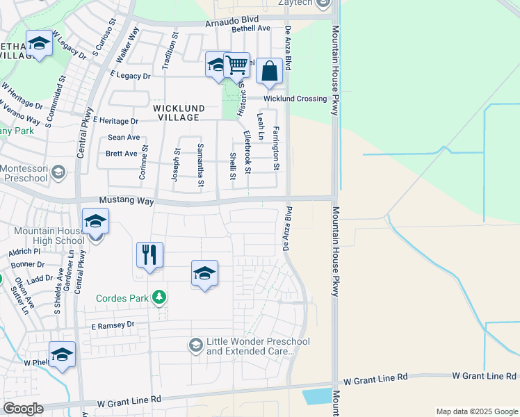 map of restaurants, bars, coffee shops, grocery stores, and more near East Marcello Avenue in Tracy