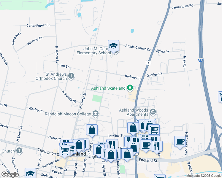 map of restaurants, bars, coffee shops, grocery stores, and more near 610 Old Station Street in Ashland