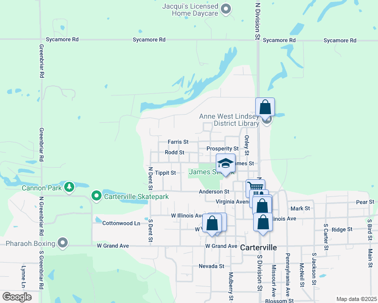 map of restaurants, bars, coffee shops, grocery stores, and more near 799 Farris Street in Carterville