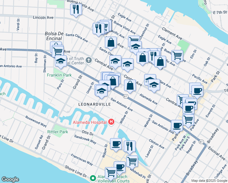 map of restaurants, bars, coffee shops, grocery stores, and more near 2004 Encinal Avenue in Alameda