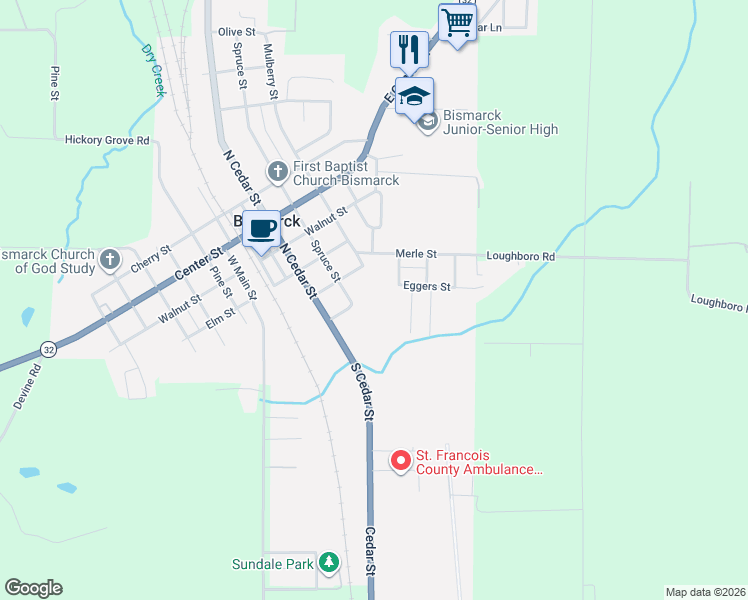 map of restaurants, bars, coffee shops, grocery stores, and more near 609 Sloan Avenue in Bismarck