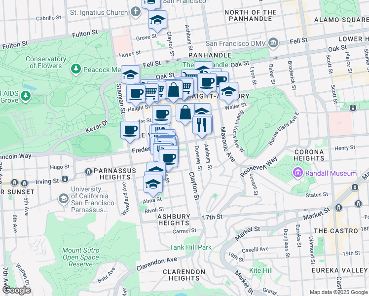 map of restaurants, bars, coffee shops, grocery stores, and more near in San Francisco