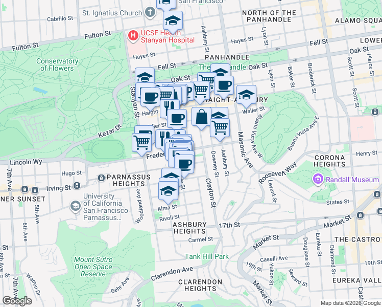 map of restaurants, bars, coffee shops, grocery stores, and more near in San Francisco