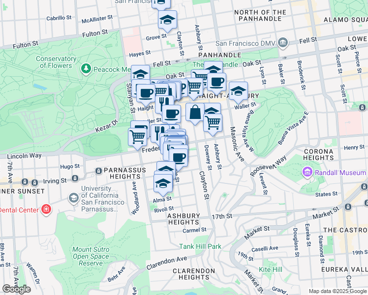 map of restaurants, bars, coffee shops, grocery stores, and more near in San Francisco
