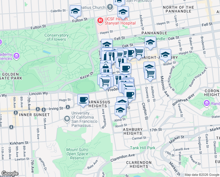map of restaurants, bars, coffee shops, grocery stores, and more near in San Francisco