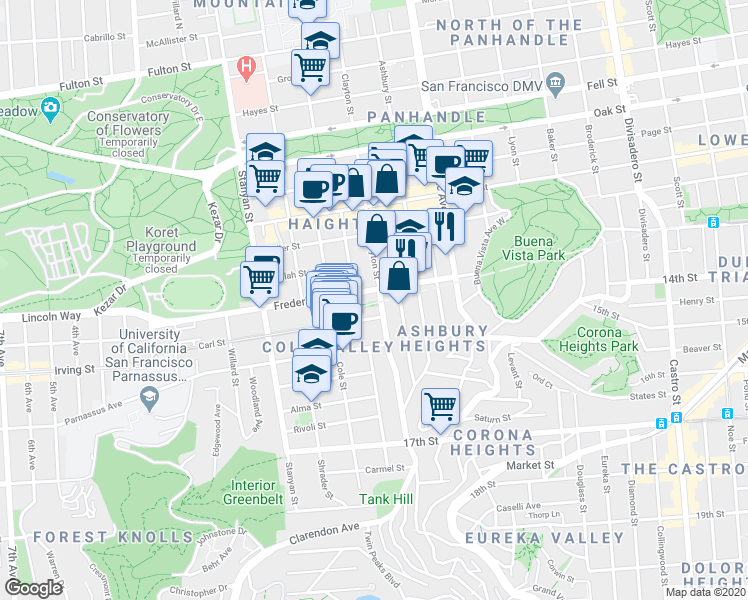 map of restaurants, bars, coffee shops, grocery stores, and more near in San Francisco