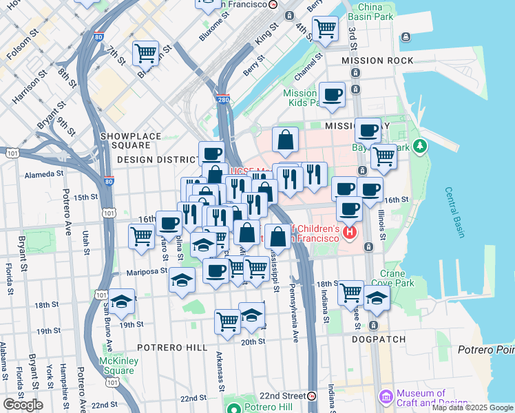map of restaurants, bars, coffee shops, grocery stores, and more near in San Francisco