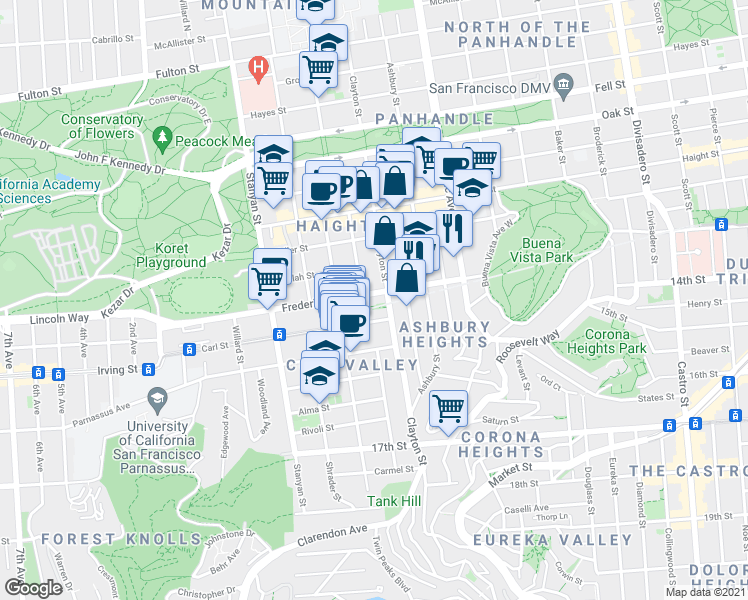 map of restaurants, bars, coffee shops, grocery stores, and more near in San Francisco