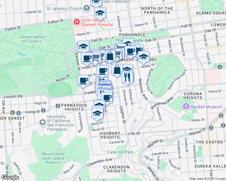 map of restaurants, bars, coffee shops, grocery stores, and more near in San Francisco