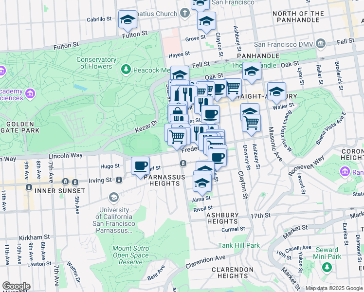 map of restaurants, bars, coffee shops, grocery stores, and more near in San Francisco