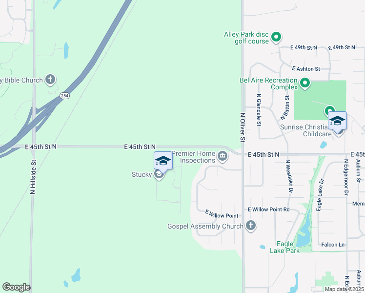 map of restaurants, bars, coffee shops, grocery stores, and more near 4336 East 45th Street North in Wichita