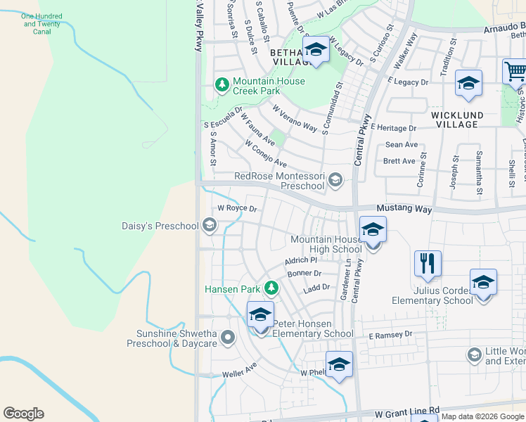 map of restaurants, bars, coffee shops, grocery stores, and more near 1110 S Vecindad St in Tracy