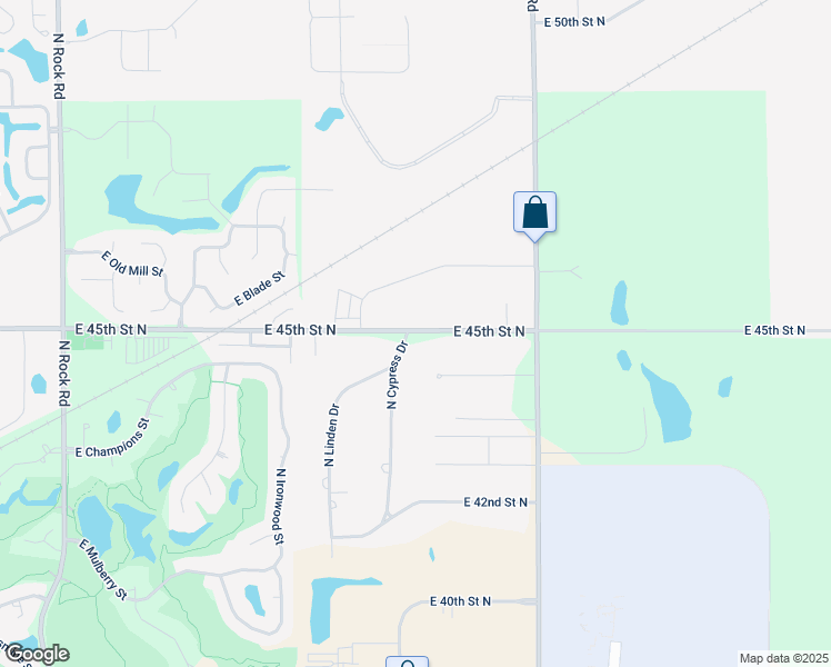 map of restaurants, bars, coffee shops, grocery stores, and more near 9131 East 45th Street North in Wichita
