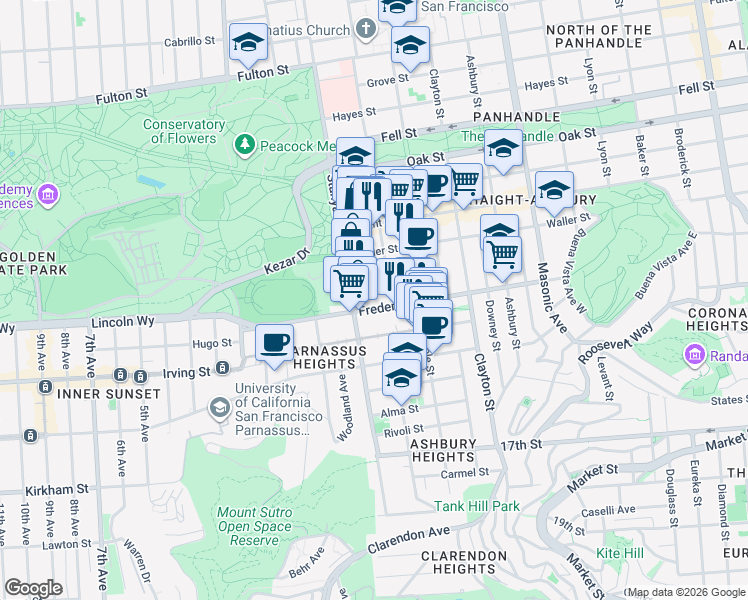 map of restaurants, bars, coffee shops, grocery stores, and more near in San Francisco