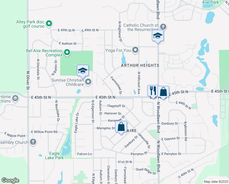 map of restaurants, bars, coffee shops, grocery stores, and more near 4612 North Hedgerow Street in Bel Aire