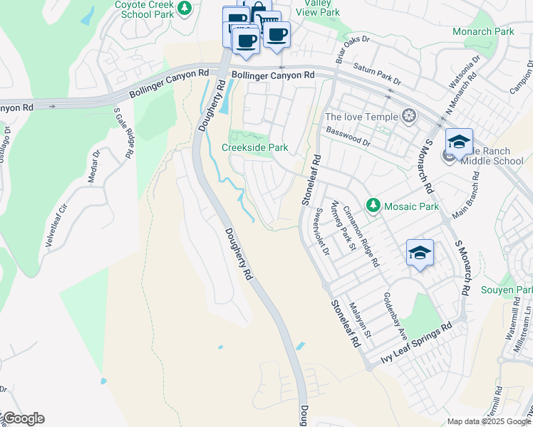 map of restaurants, bars, coffee shops, grocery stores, and more near 173 Lucy Lane in San Ramon