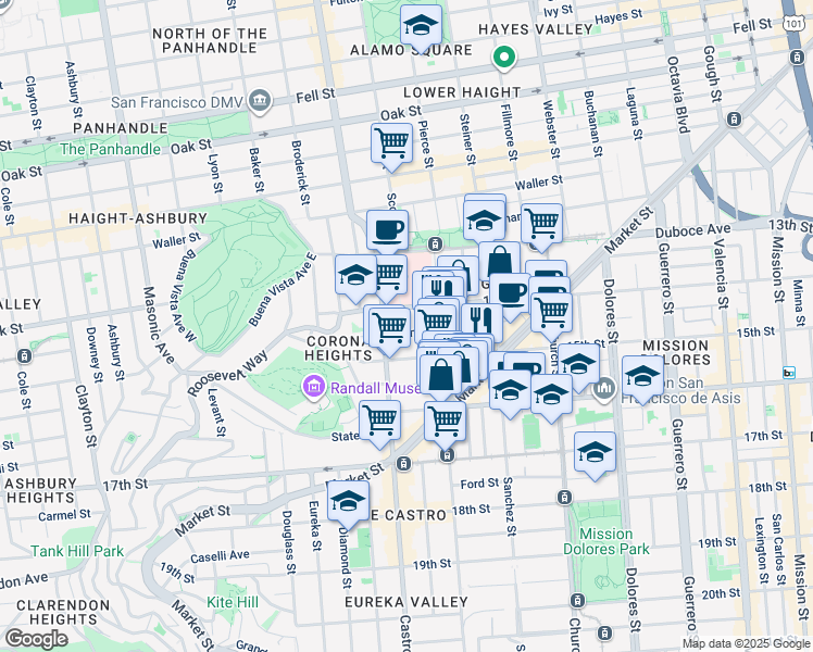 map of restaurants, bars, coffee shops, grocery stores, and more near 951 14th Street in San Francisco