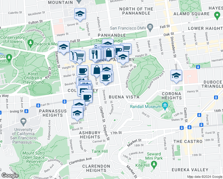 map of restaurants, bars, coffee shops, grocery stores, and more near in San Francisco