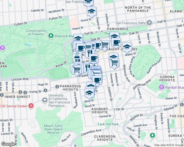 map of restaurants, bars, coffee shops, grocery stores, and more near in San Francisco