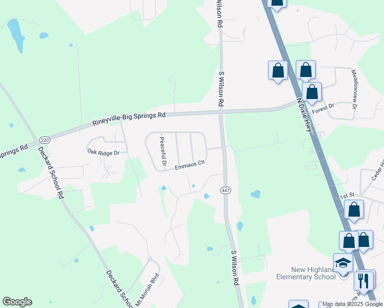 map of restaurants, bars, coffee shops, grocery stores, and more near Promise Lane in Elizabethtown