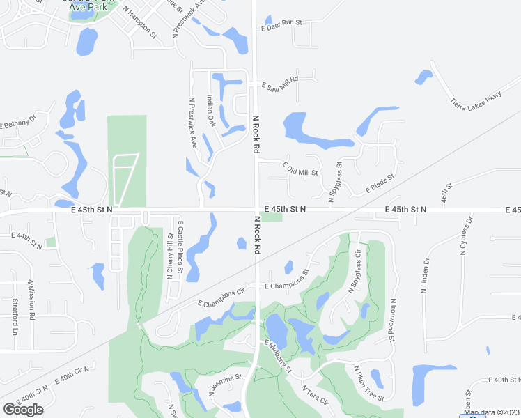 map of restaurants, bars, coffee shops, grocery stores, and more near 8000 East 45th Street North in Wichita