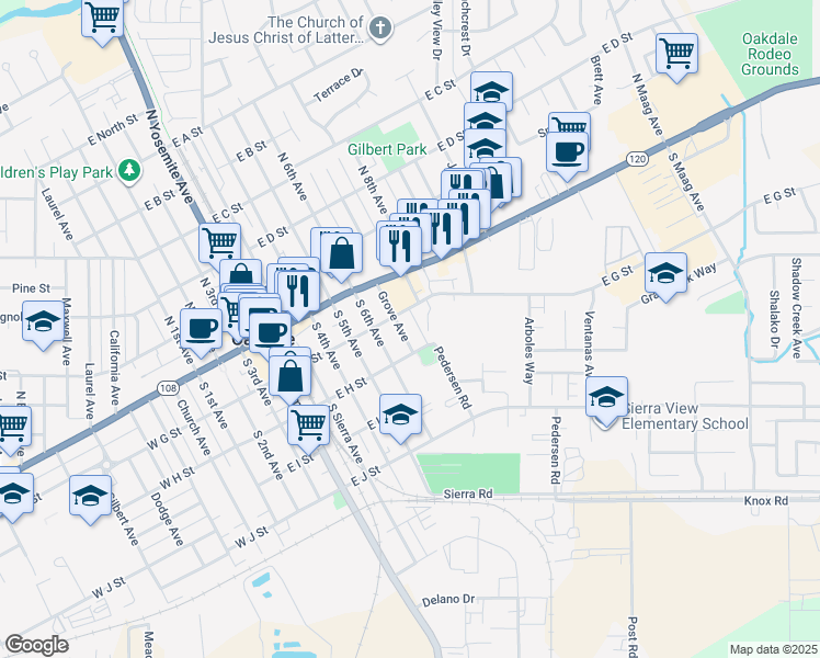 map of restaurants, bars, coffee shops, grocery stores, and more near 217 Grove Avenue in Oakdale