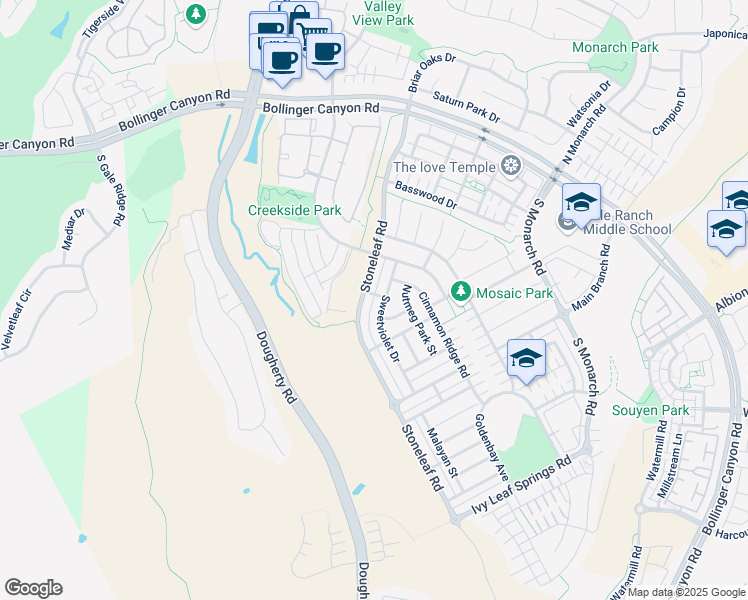 map of restaurants, bars, coffee shops, grocery stores, and more near 7794 Privet Place in San Ramon