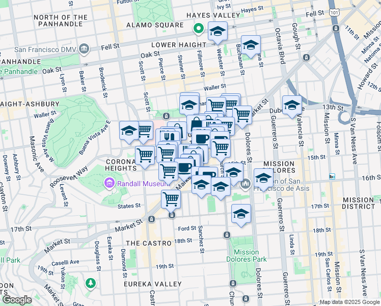 map of restaurants, bars, coffee shops, grocery stores, and more near in San Francisco