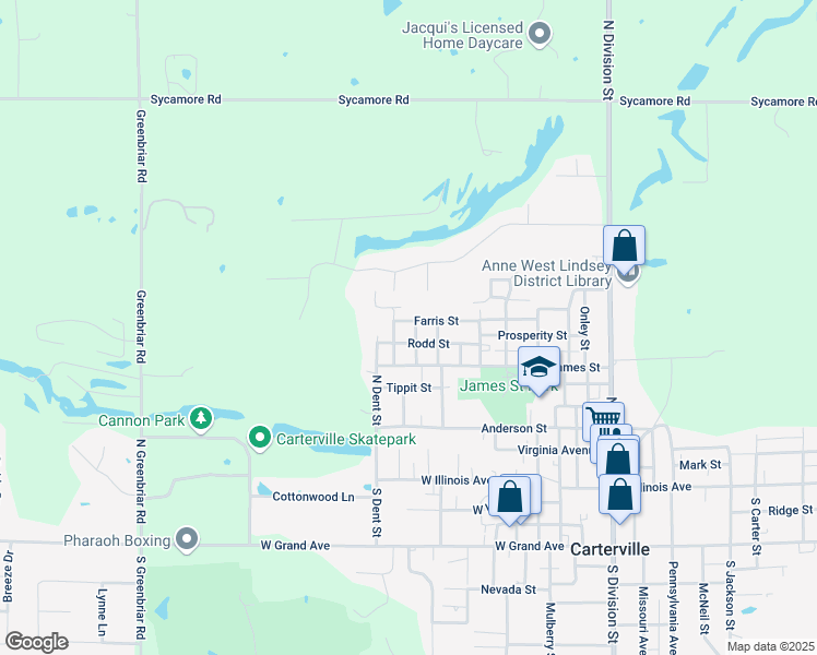 map of restaurants, bars, coffee shops, grocery stores, and more near 903 Farris Street in Carterville
