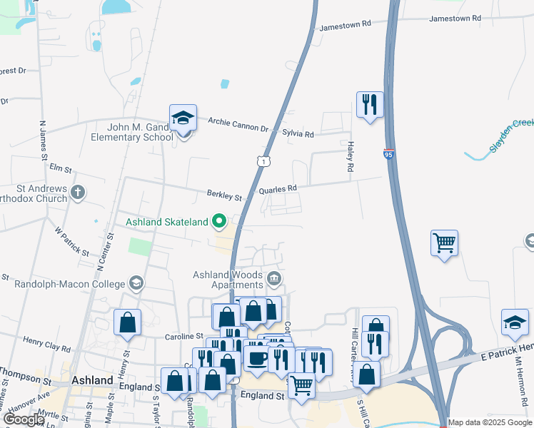 map of restaurants, bars, coffee shops, grocery stores, and more near 311 Berkley Street in Ashland