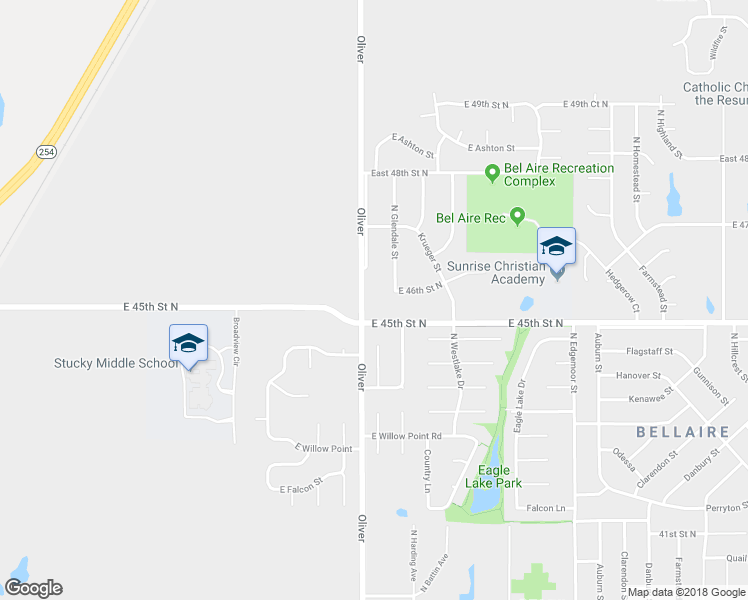 map of restaurants, bars, coffee shops, grocery stores, and more near 4648 North Oliver Street in Wichita