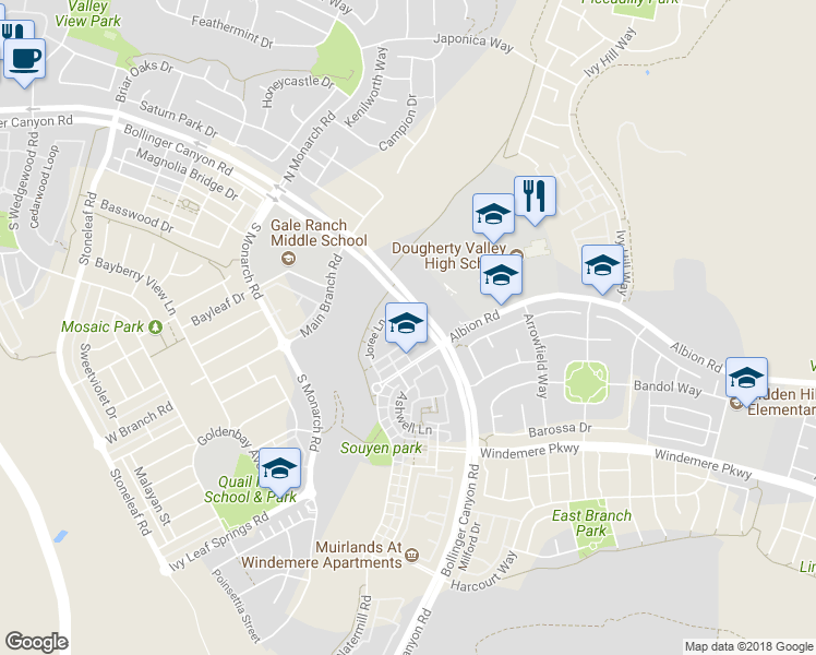 map of restaurants, bars, coffee shops, grocery stores, and more near 1110 Nancy Lane in San Ramon