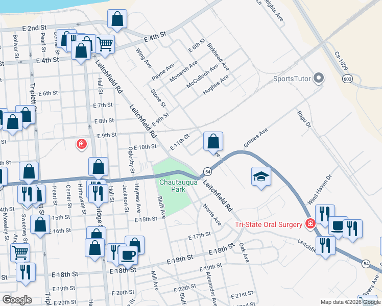 map of restaurants, bars, coffee shops, grocery stores, and more near 1664 Parkdale Drive in Owensboro