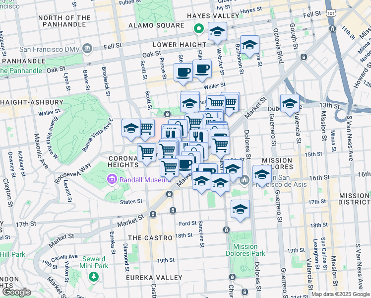 map of restaurants, bars, coffee shops, grocery stores, and more near in San Francisco