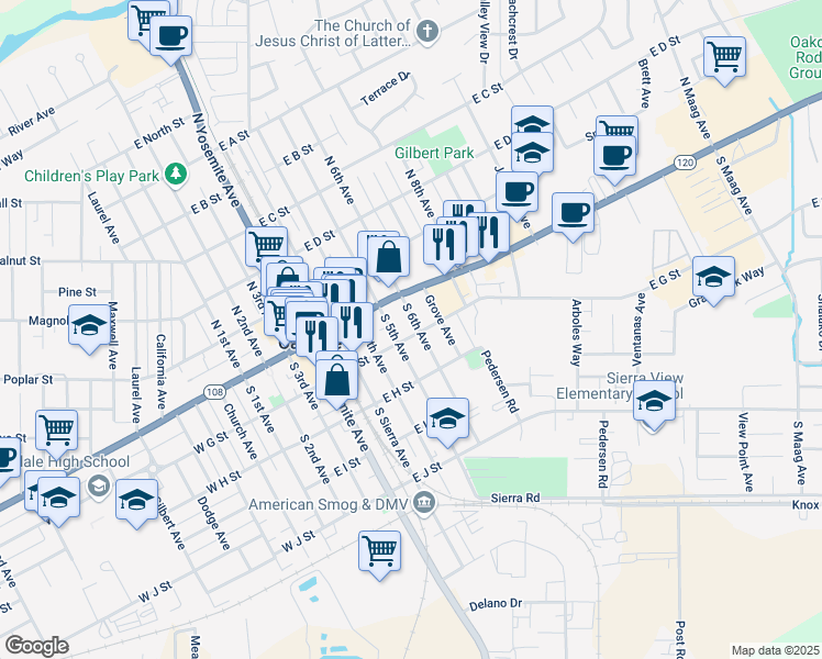 map of restaurants, bars, coffee shops, grocery stores, and more near 160 South 6th Avenue in Oakdale