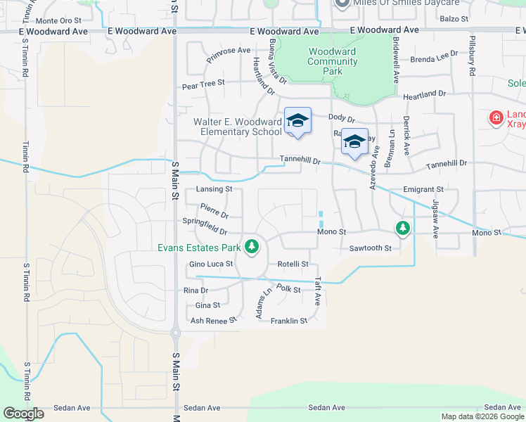 map of restaurants, bars, coffee shops, grocery stores, and more near 2350 Merlin Lane in Manteca