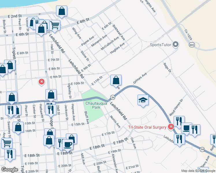 map of restaurants, bars, coffee shops, grocery stores, and more near 1664 Parkdale Drive in Owensboro