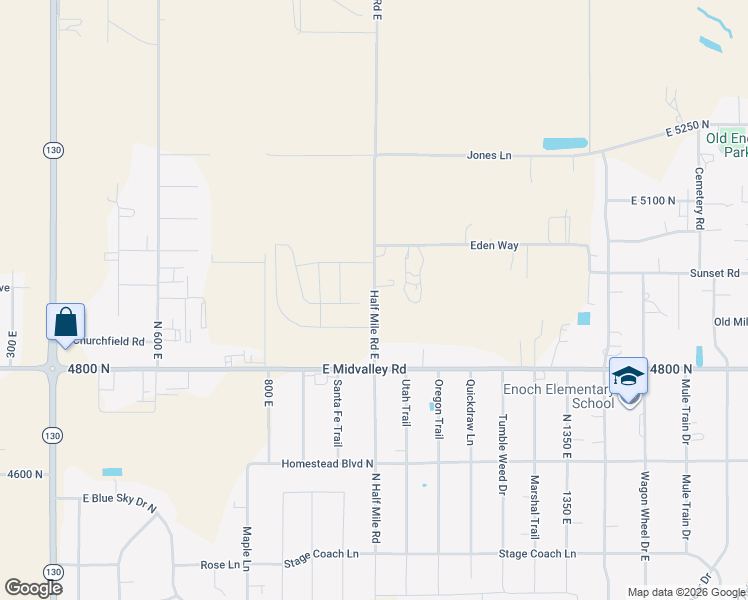 map of restaurants, bars, coffee shops, grocery stores, and more near 4983 N 1000 E in Enoch