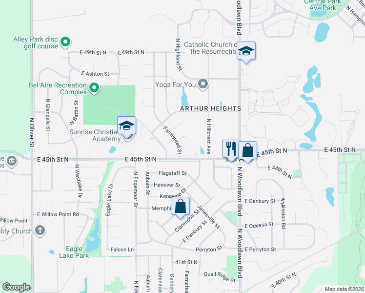 map of restaurants, bars, coffee shops, grocery stores, and more near 4612 Farmstead Court in Bel Aire