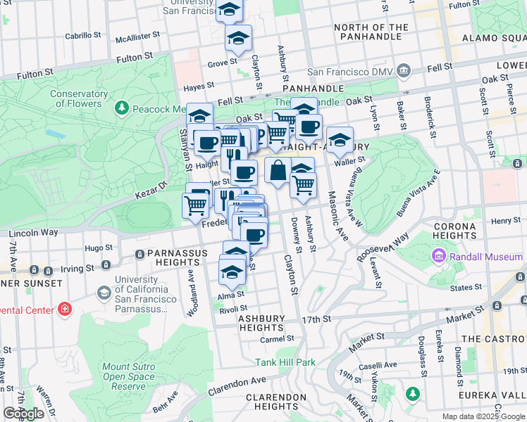 map of restaurants, bars, coffee shops, grocery stores, and more near in San Francisco