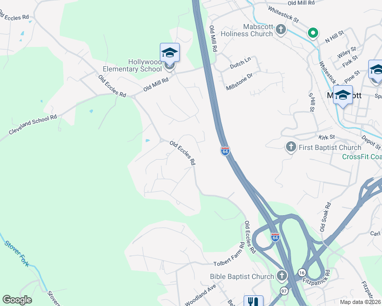 map of restaurants, bars, coffee shops, grocery stores, and more near 509 Old Eccles Road in Beckley