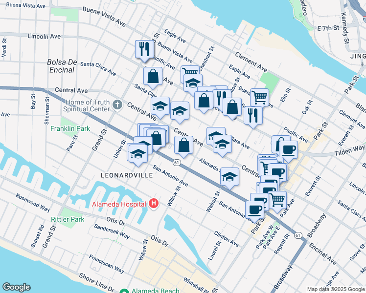 map of restaurants, bars, coffee shops, grocery stores, and more near 2041 Alameda Avenue in Alameda