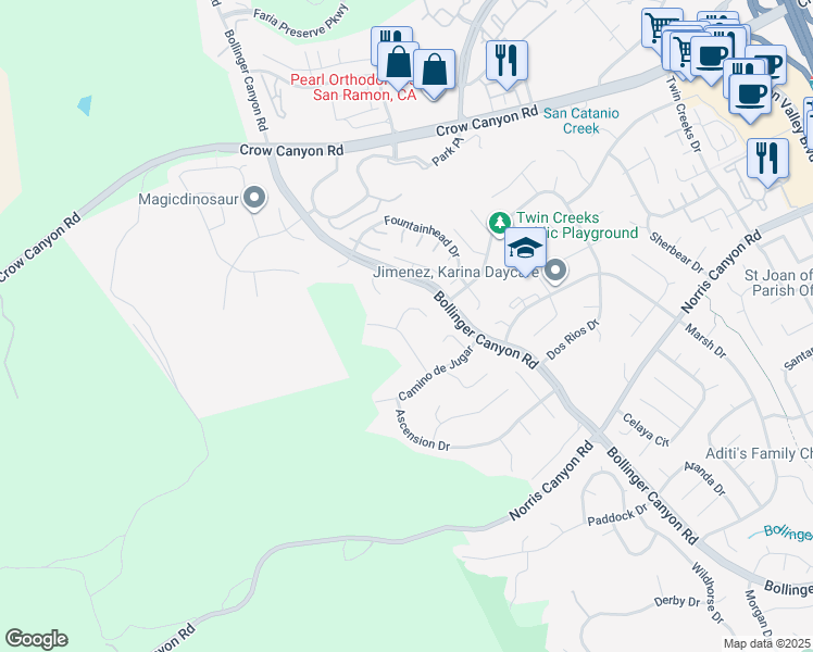 map of restaurants, bars, coffee shops, grocery stores, and more near 2778 Camino Venadillo in San Ramon