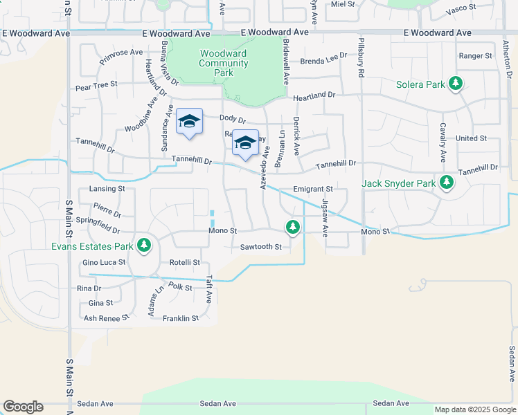 map of restaurants, bars, coffee shops, grocery stores, and more near 2356 Beardsley Avenue in Manteca